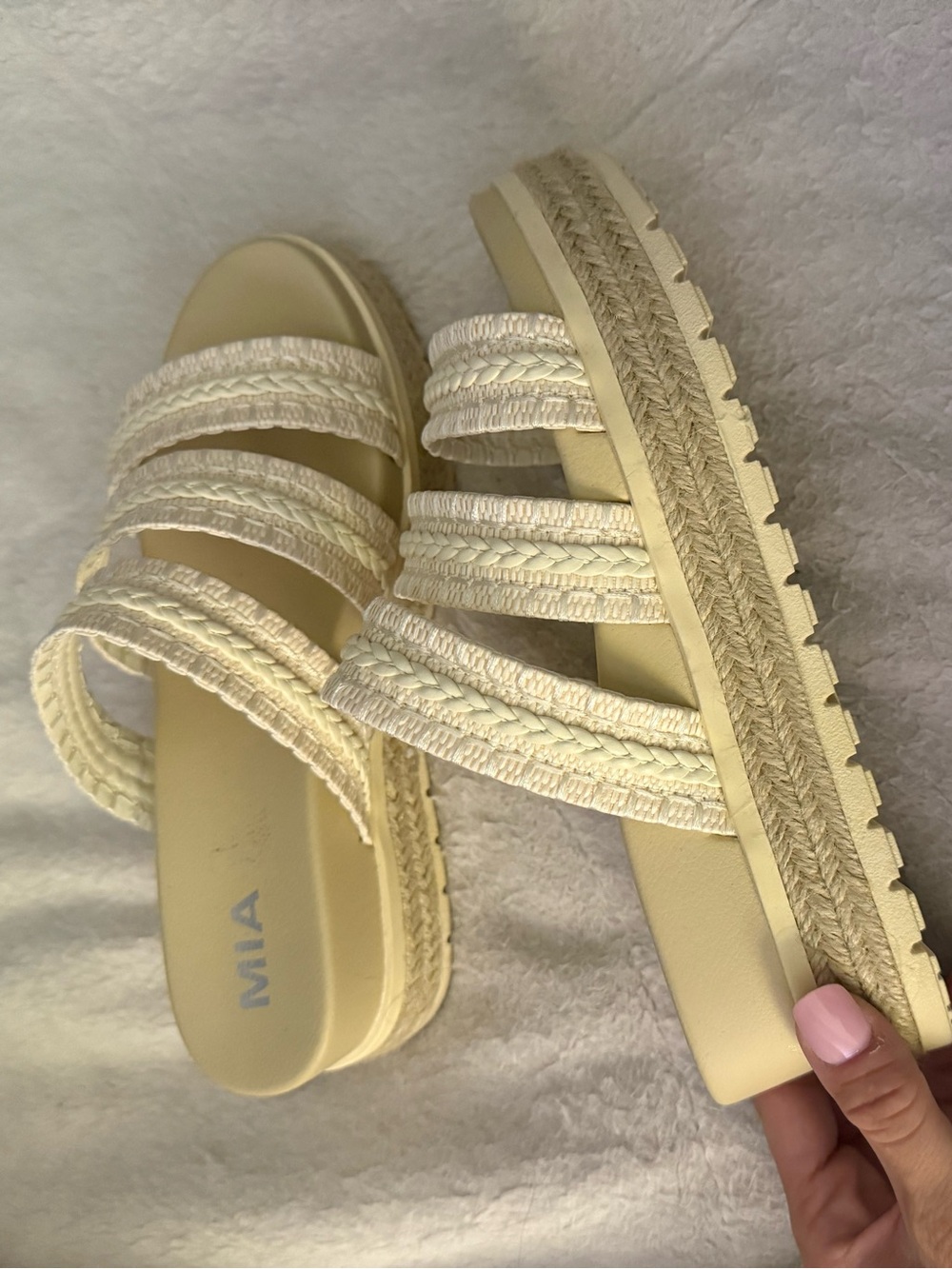 MIA Cream Braided Platform Slide Sandals